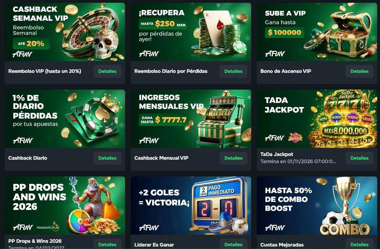 Catálogo de promociones AFUN: cashback, VIP y TaDa Catálogo de promociones AFUN: cashback, VIP y TaDa